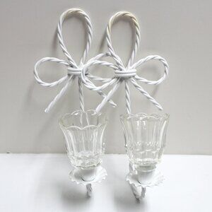 2 Home Interior or HOMCO White Metal Wall Sconces With Votive Cups & Flaw
